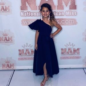 Our favorite asymmetrical blue dress!